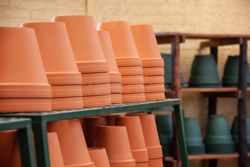 Clay pots in the warehouse stock image. Image of daytime 161545269