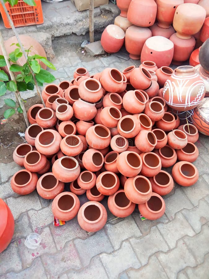 Clay Pottery is Displaying on Roadside in Jaip, Rajasthan, India Stock Photo Image of flower