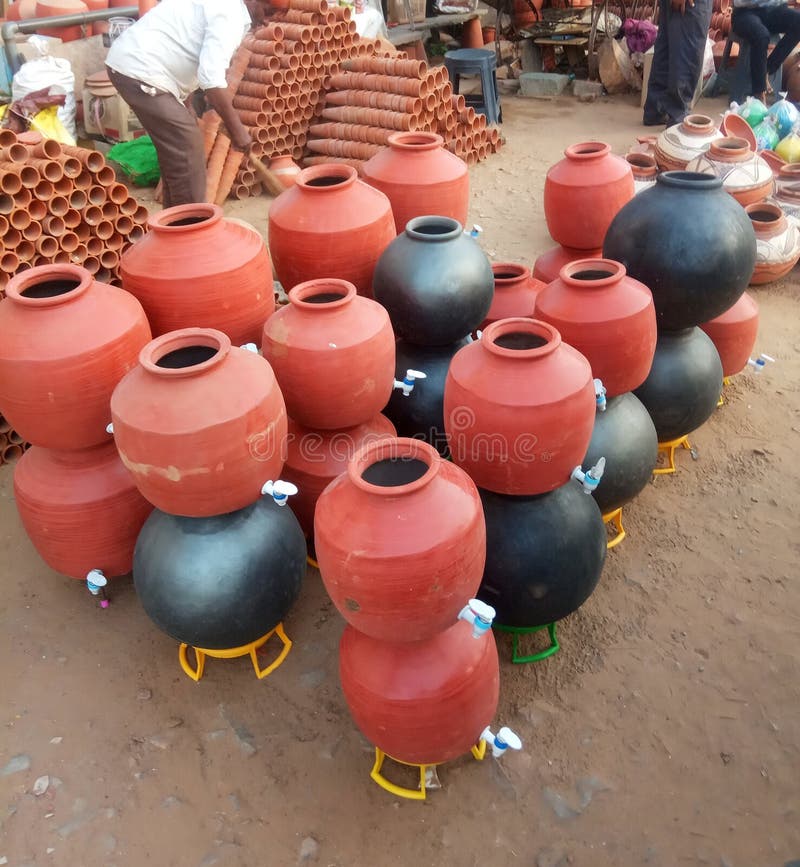 Clay Pottery is Displaying on Roadside in Jaipur, Rajasthan, India Stock Photo Image of