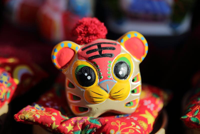 Rare Oriental Chinese Handmade Kid Baby Folk Art Stuff Animal Toy Red TIGER