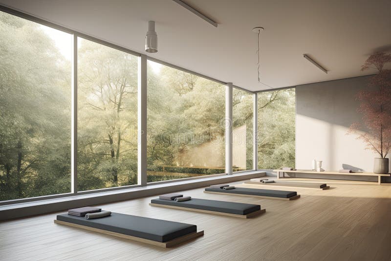 Clean and Calm Yoga Studio with a Beautiful Nature View. Interior Design  Stock Illustration - Illustration of harmony, living: 278374193