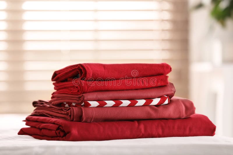 Clean Color Folded Linens on Bed Indoors Stock Photo Image of comfort