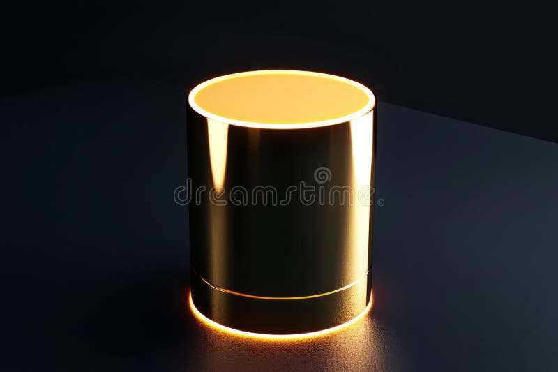 Clean cylindrical shape in gold, gently rotating, emitting a subtle glow to highlight its smooth and royalty free stock image
