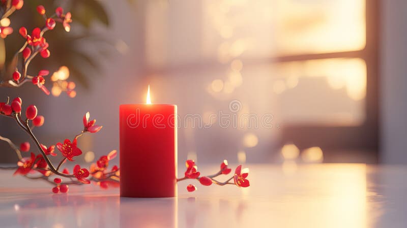 A clean depiction of a glowing red candle resting on a light surface royalty free stock photography