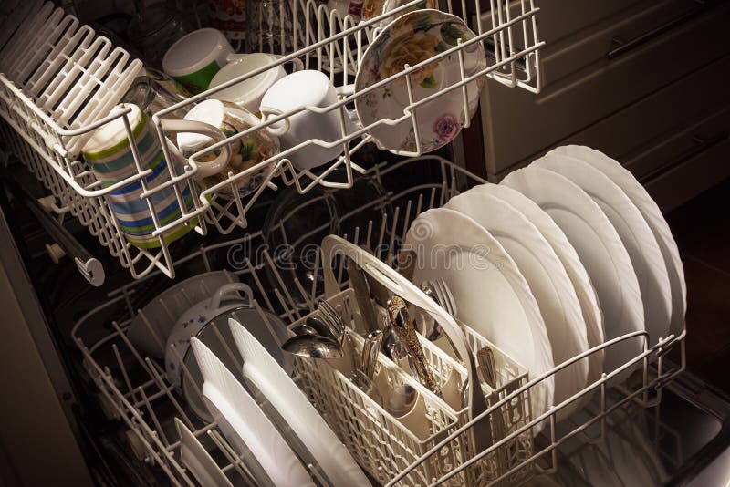 Clean Dishes in Dishwasher stock photo. Image of conceptual 105245592