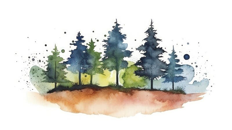 Clean Earth Day Illustration with Watercolor Trees on White Background. stock illustration