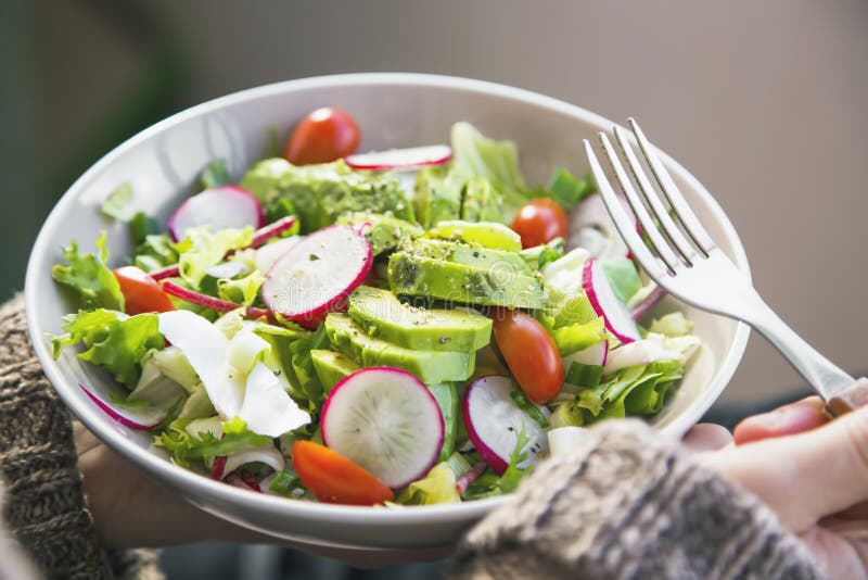 Clean Eating, Vegan Healthy Salad Bowl , Woman Holding Salad Bowl ...