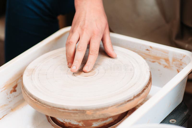 Clean Empty Potters Wheel and Hand Closeup Stock Photo Image of