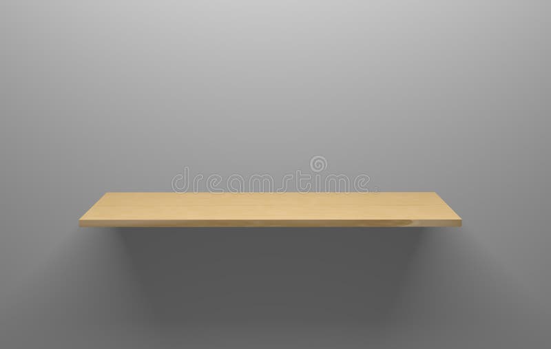 Clean Empty Wooden Shelf on Grey Wall stock illustration