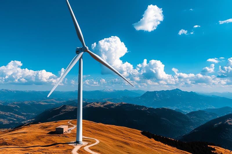Clean energy performance optimization is depicted in a minimalist design focusing on the streamlined operation of a wind turbine royalty free illustration