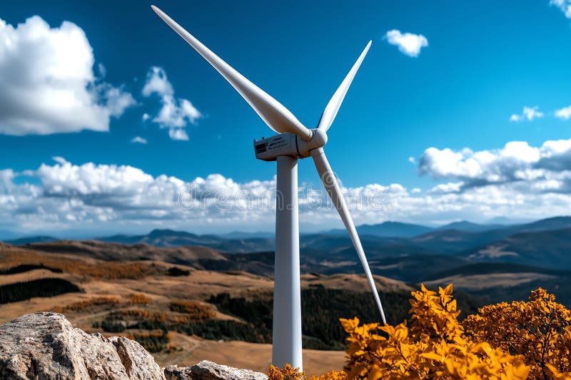 Clean energy performance optimization is depicted in a minimalist design focusing on the streamlined operation of a wind turbine royalty free illustration