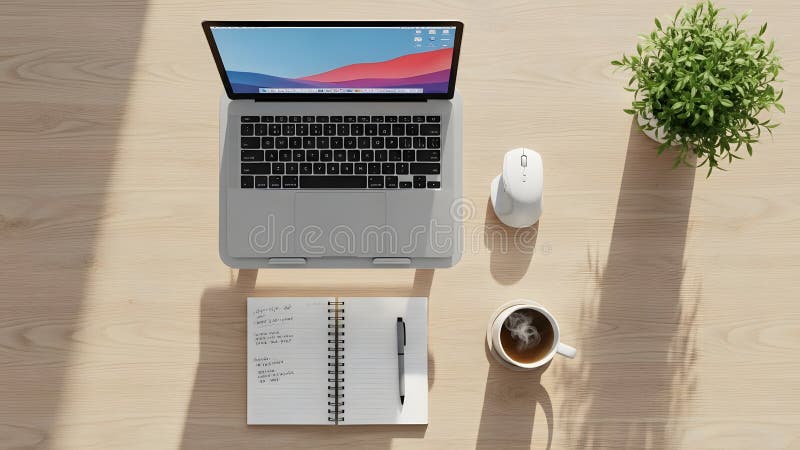 Clean ergonomic flat lay showing modern remote work essentials. royalty free stock photo