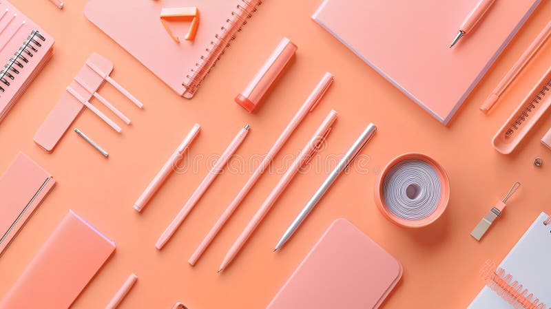 A clean flat lay of modern office supplies styled for ergonomic royalty free stock photos