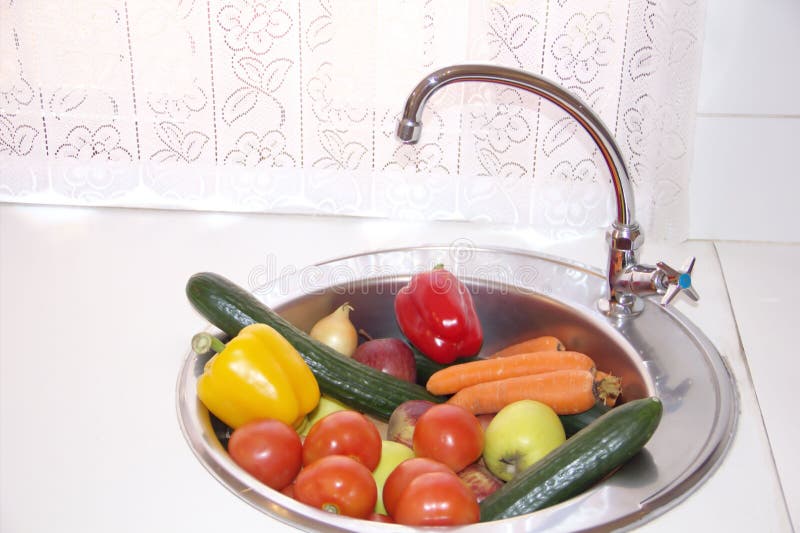 Clean vegetables in a sink stock photo. Image of diet 29953094
