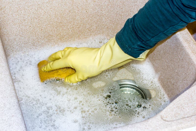 Clean a Granite Sink with a Sponge Stock Image Image of modern, neat