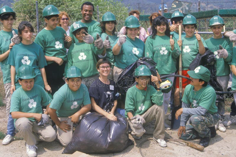 Clean & Greenï¿½ environmental volunteers at a river cleanup, part of the Los Angeles Conservation Corps