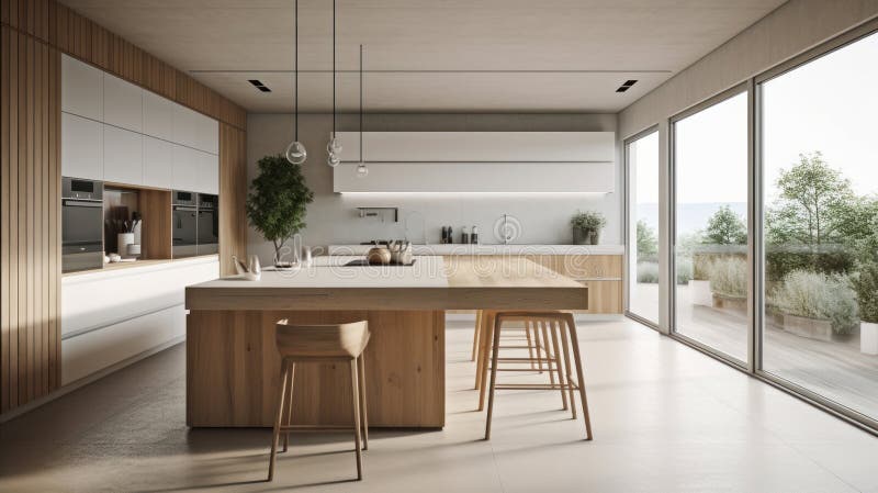 Clean Lines and Open Spaces in Minimalistic Kitchen. AI Generated Stock ...
