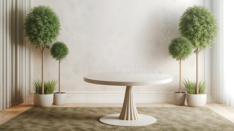 Clean and Modern Product Display Table Against a White Backdrop. royalty free illustration