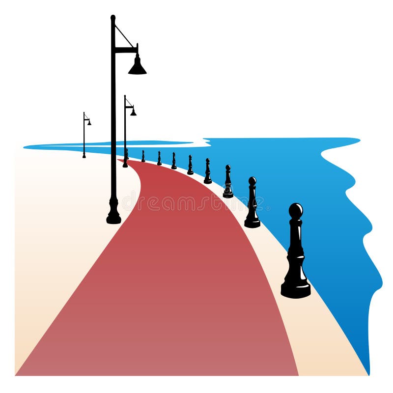 Seaside Boardwalk Drawing Vector Illustration