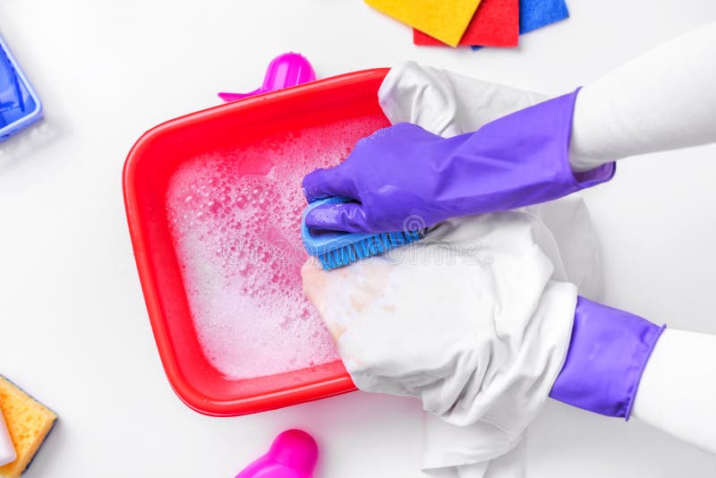 Clean the Stain with a Brush and Detergent. Stock Image Image of