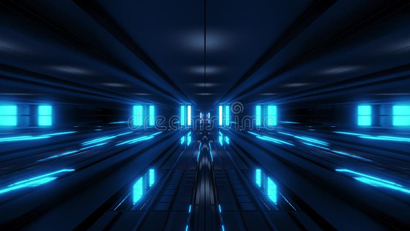 Clean Style Blck Tunnel Corridor Background with Blue Glow Background 3d  Rendering Stock Illustration - Illustration of clean, background: 156222462