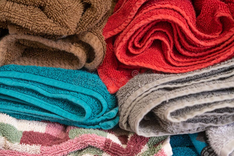 Clean Towels Arranged in Home Laundry Room Stock Image Image of