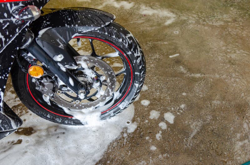 Clean Up the Motorcycle Wash at the Car Wash Shop Stock Photo Image