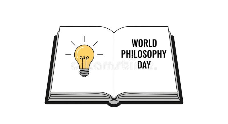World Philosophy Day Concept with Open Book and Idea Lightbulb stock illustration