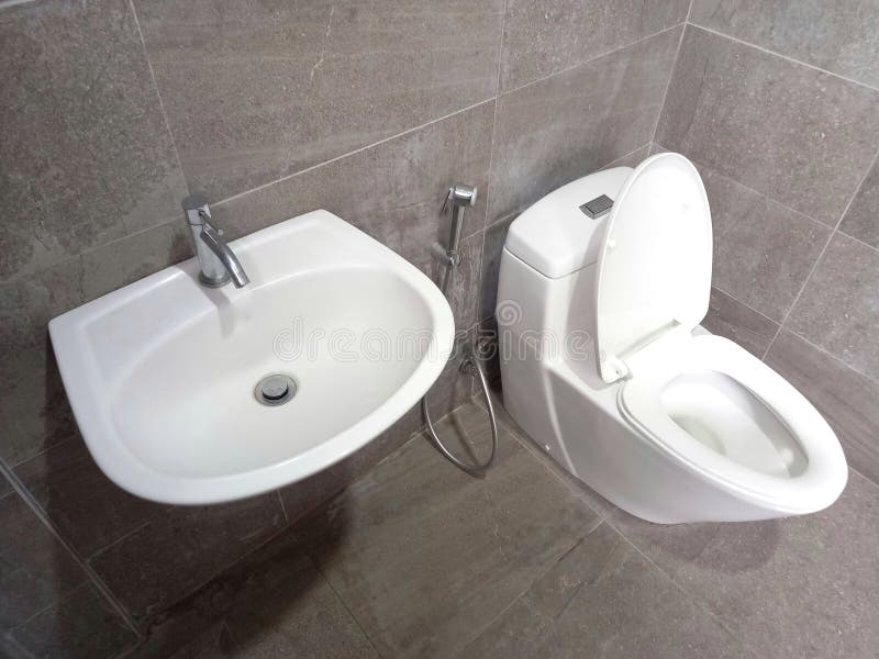 Clean Wastafel and Toilet in the Office Building Stock Image - Image of clean, floor: 220747421