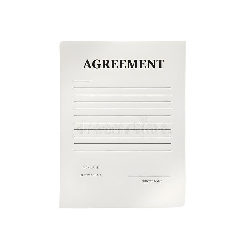A clean, white document with the word AGREEMENT at the top, featuring lines for writing and signing. Memorandum understanding illustrations
