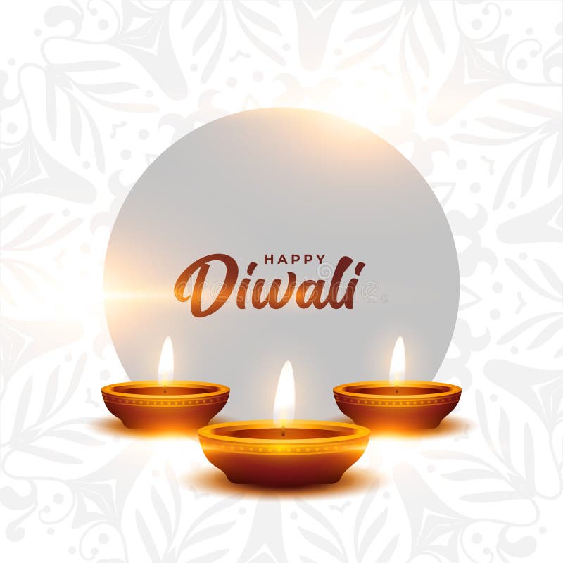 Clean White Happy Diwali Greeting Card with Realistic Glowing Diya Vector  Illustration Stock Vector - Illustration of pooja, culture: 255648997