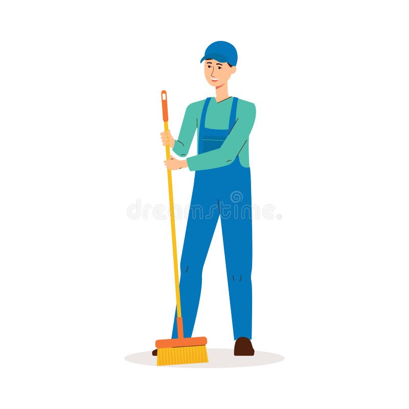 Janitor Man Broom Cartoon Illustration Stock Illustrations 498
