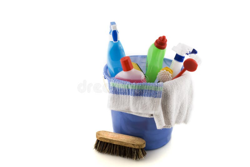 Cleaning with bucket, brushes and cleaning-liquids