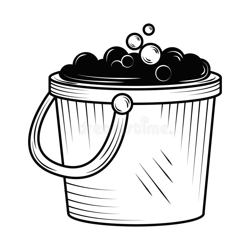 Cleaning Bucket with Bubbles Stock Vector Illustration of icon, flat