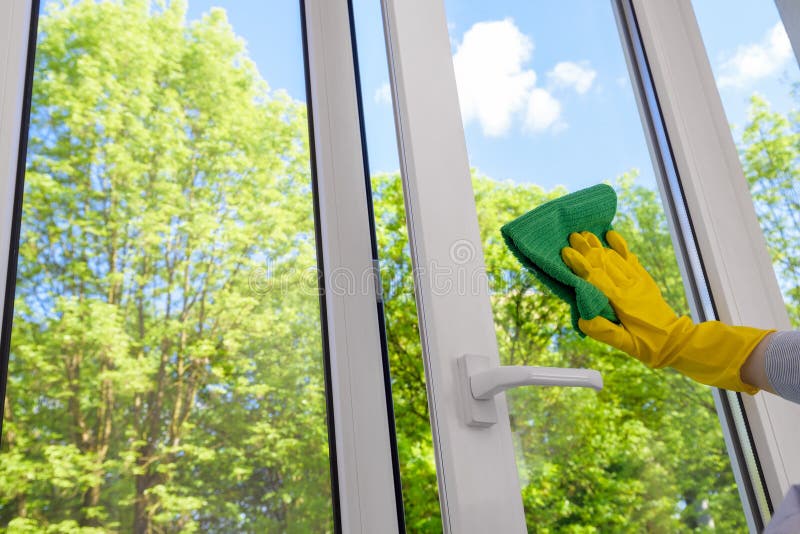 Cleaning Closed Plastic Vinyl Window Stock Photo Image of leaves, door 71474888