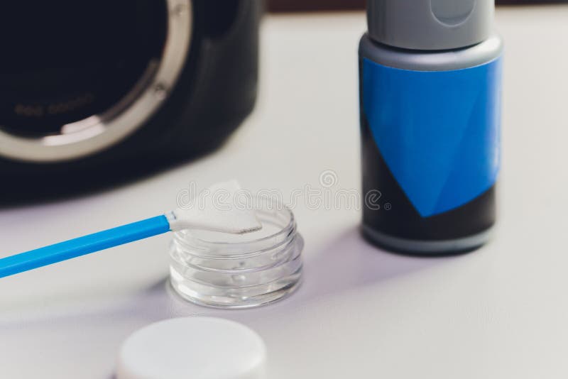 Cleaning Dirty Camera Sensor. Digital Photo Camera with Cleaning Tools. Stock Image Image of