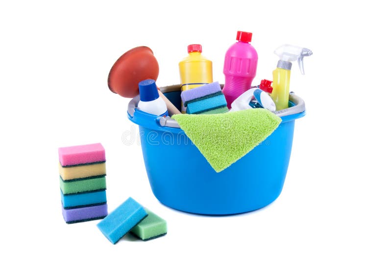 Set of Cleaning Supplies on Table Stock Photo Image of chore
