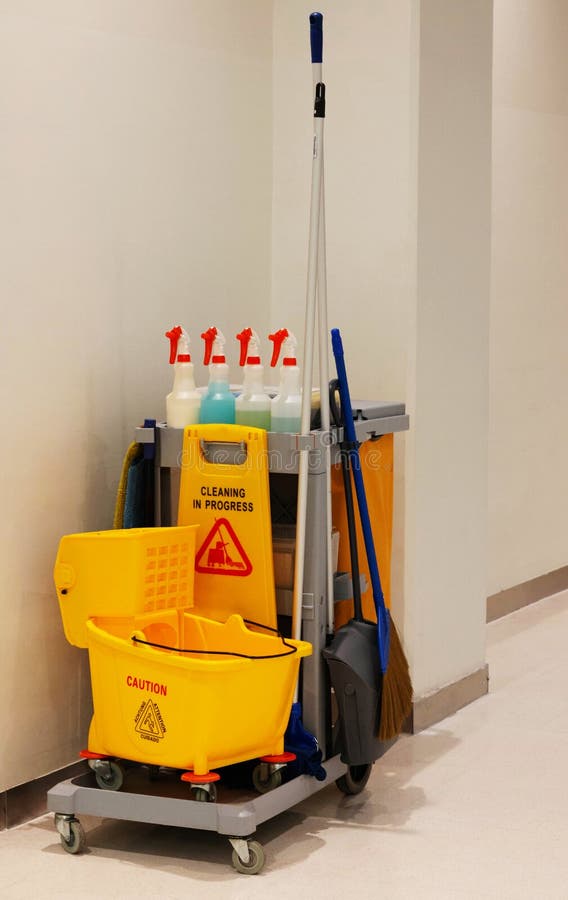 Professional Cart For Cleaning And Portable Poster Caution Wet F Stock
