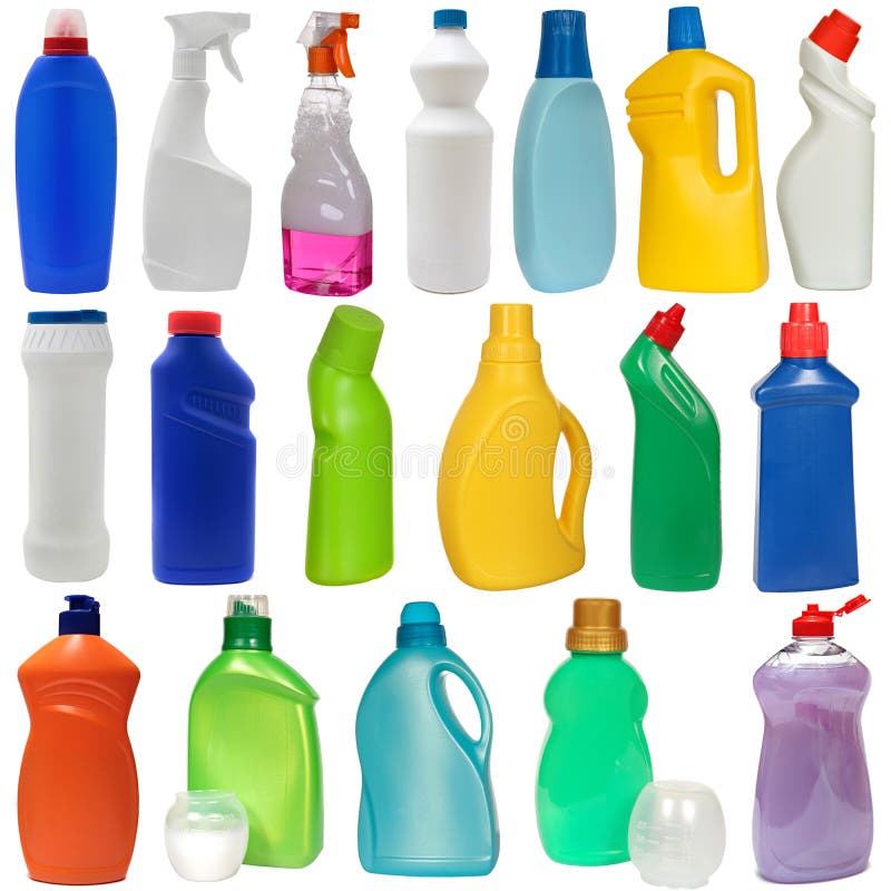 Cleaning equipment .18 colored plastic bottles