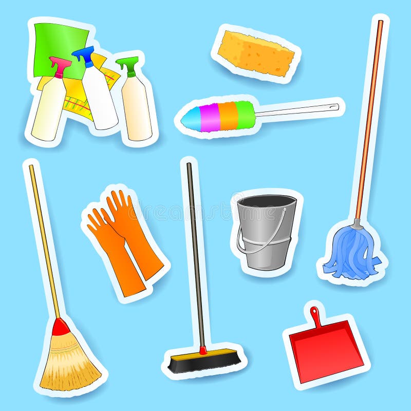 Cleaning supplies cartoon set Royalty Free Vector Image