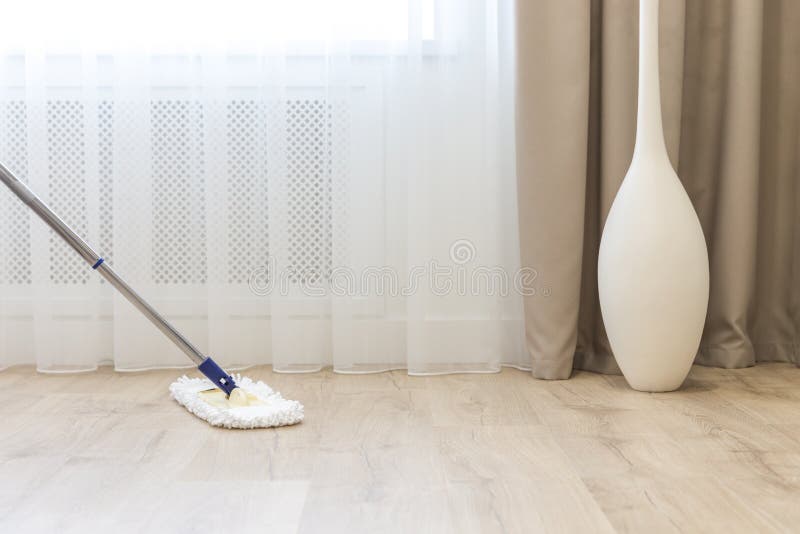 Cleaning Floor with White Mop Near Sofa Stock Photo Image of floor