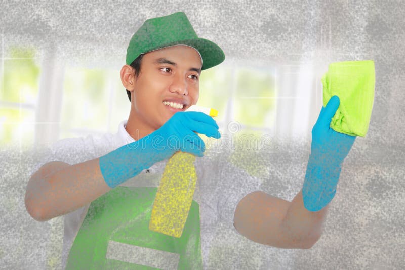 Cleaning Glass Using Using Soft Microfiber Cloth Stock Photo Image of apron, hygiene 36586134