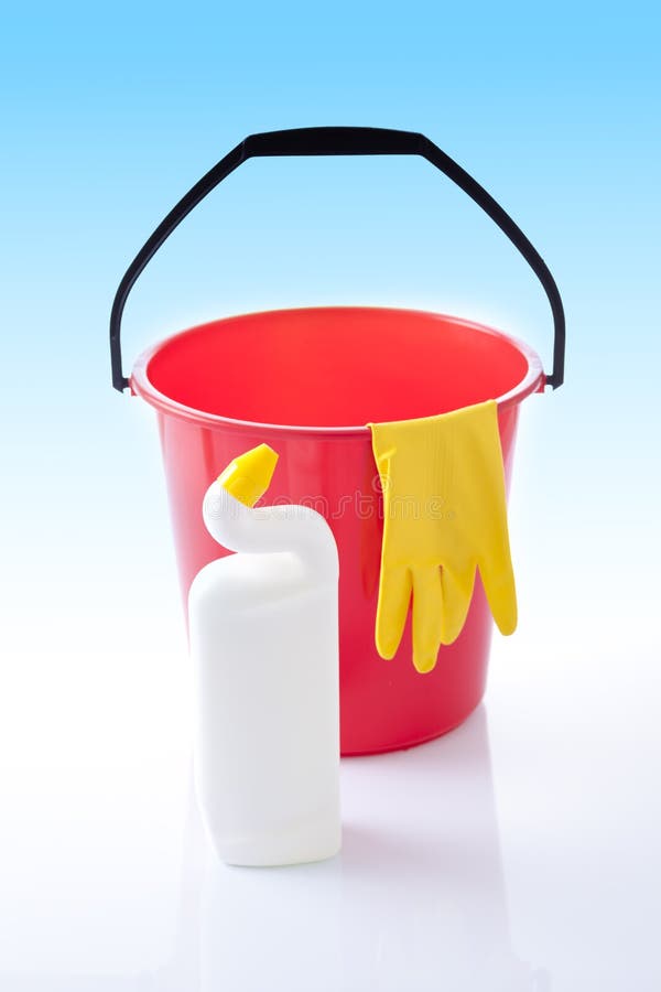 Red Bucket and Cleaning Gloves Stock Photo Image of powder, pure