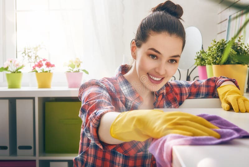 Beautiful young woman makes cleaning the house. Girl rubs dust. Beautiful young woman makes cleaning the house. Girl rubs dust.