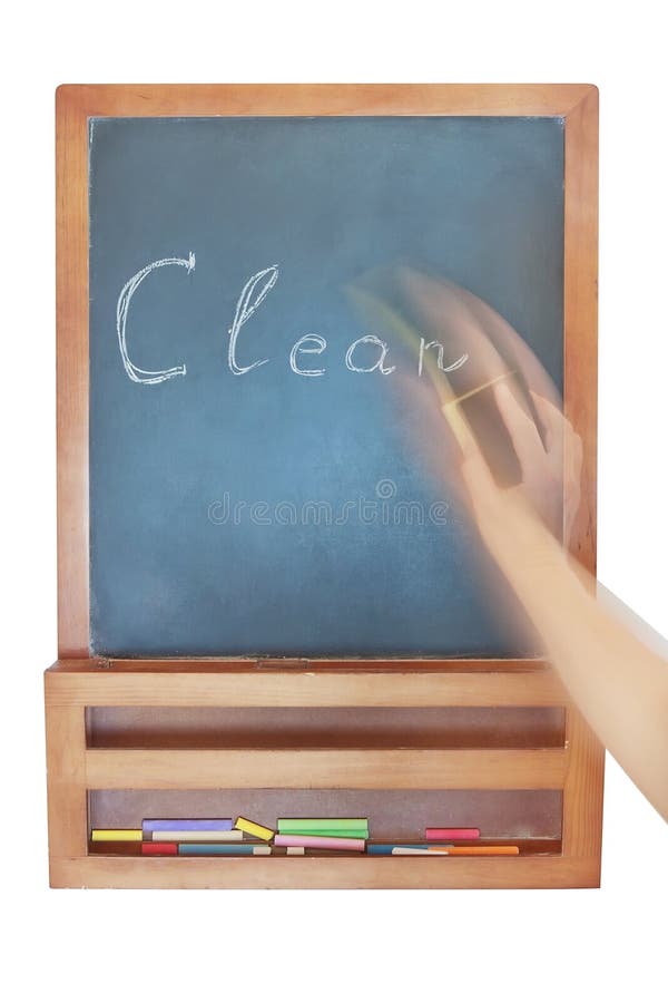 Cleaning the Inscription on the Chalkboard. Stock Photo Image of