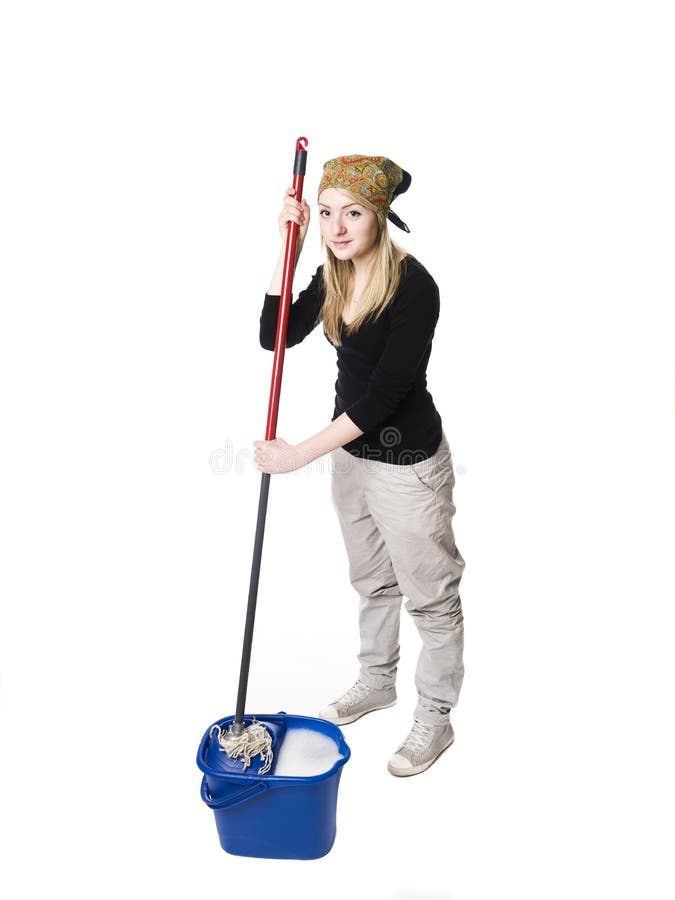 Cleaning lady stock photo. Image of soak, blond, scarf 9224920
