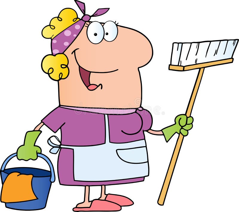 Cleaning lady cartoon character vector illustration