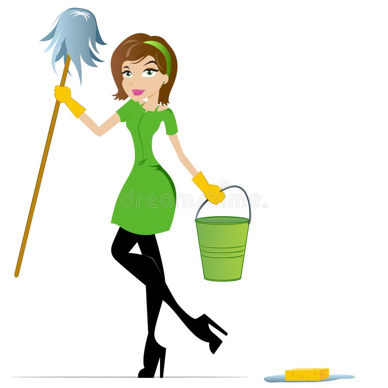 Cleaning Lady Cartoon Mascot