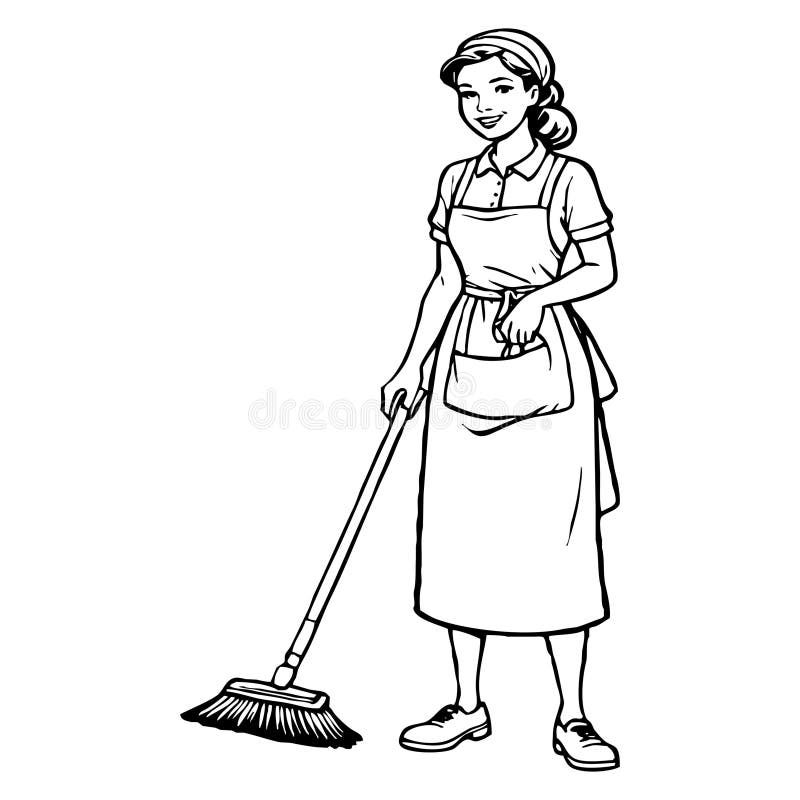 Cleaning Lady . Fictional Character . Black and White Illustration