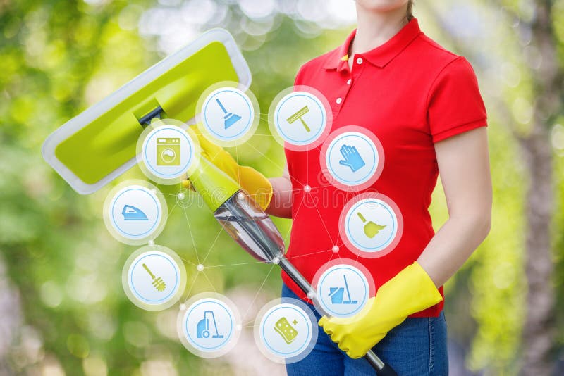 Cleaning lady with a mop . stock image. Image of apartment 116966779